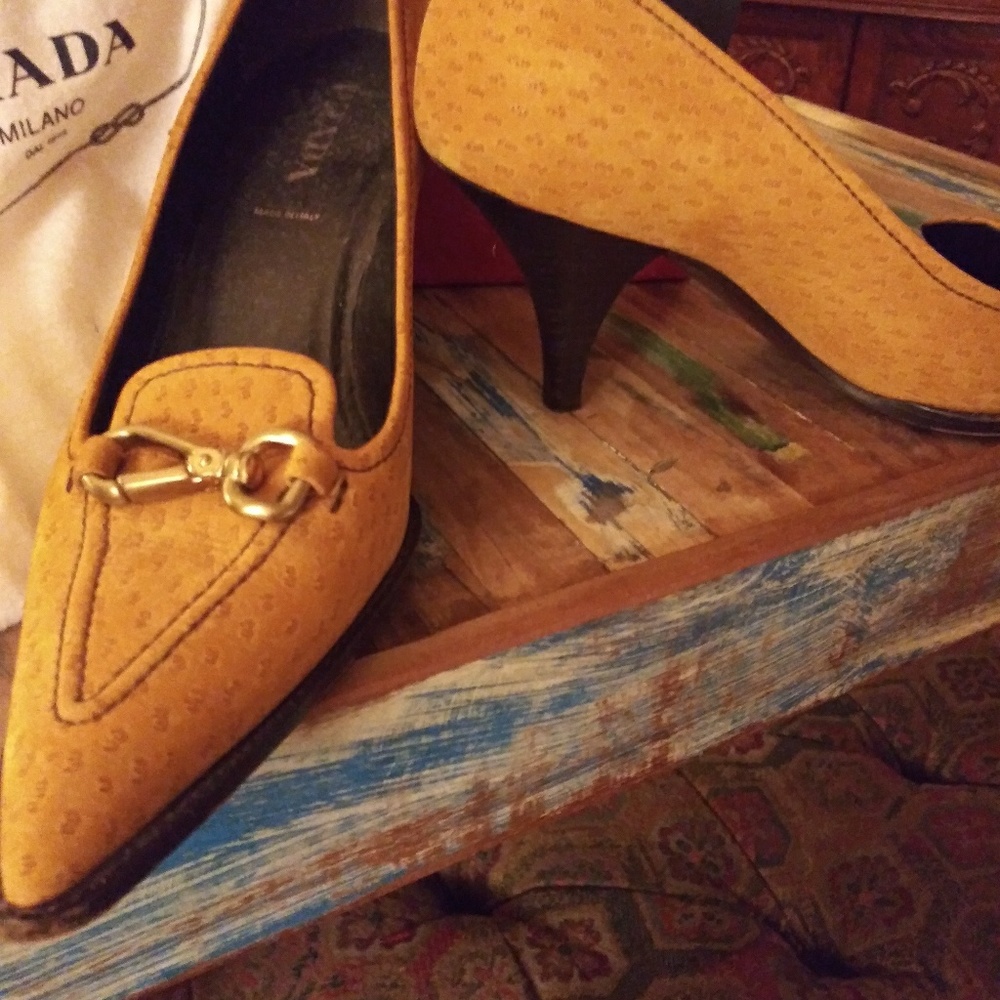 Prada Ostrich Suede Heels 7